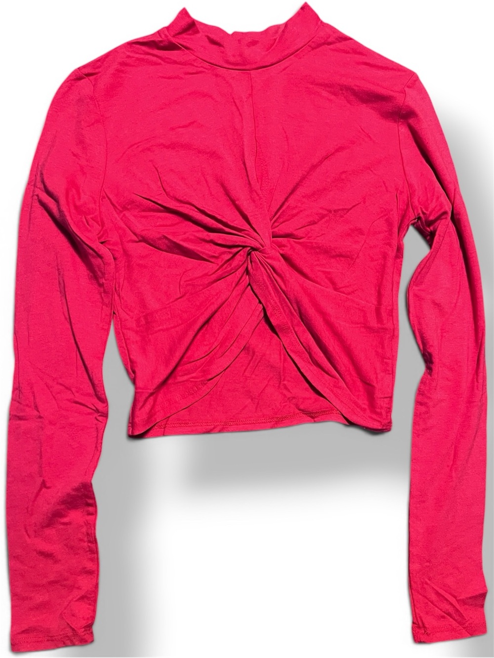 Fashion Nova Twist-Knot Mock Neck Long Sleeve Top - Hot Pink